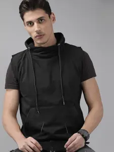 Roadster Men Black Solid Hooded Sweatshirt