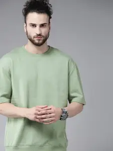 Roadster Men Green Solid Short Sleeves Sweatshirt
