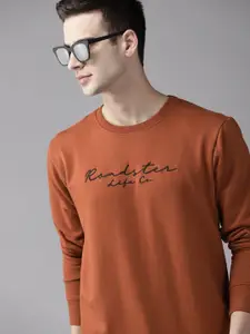 Roadster Men Rust Brown Solid Sweatshirt