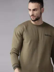 Roadster Men Olive Green Solid Sweatshirt
