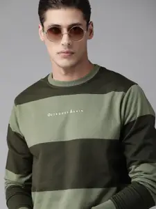 Roadster Men Green Striped Sweatshirt