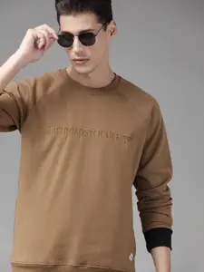 Roadster Men Brown Typography Embroidered Sweatshirt