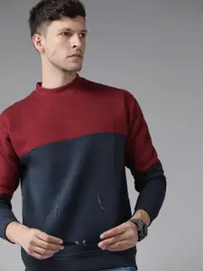 Roadster Men Navy Blue Colourblocked Sweatshirt