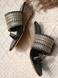 Shoetopia Black Embellished Wedge Sandals