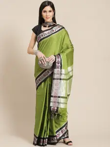 Anouk Green & Silver Woven Design Banarasi Saree