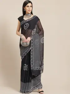 Anouk Black & White Geometric Print Saree