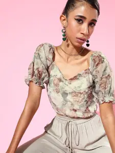 SASSAFRAS Women Classy Beige Floral Top