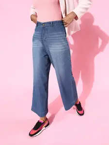 SASSAFRAS Women Blue Wide Leg High-Rise Jeans