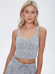 FOREVER 21 Women Grey & White Floral Print Lounge Top
