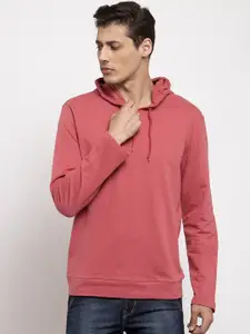 DOOR74 Men Peach-Coloured Hooded Sweatshirt