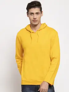 DOOR74 Men Yellow Hooded Sweatshirt