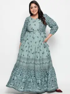 Amydus Women Plus Size Green Floral Maxi Dress