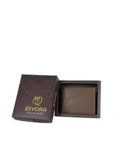 ZEVORA Men Brown Textured PU Two Fold Wallet