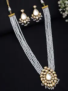 Ruby Raang Womens White Alloy Gold-Plated Kundan Handcrafted Necklace & Earrings