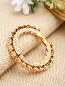 Ruby Raang Women Gold Toned & Mutlicolored Gold Plated Handcrafted Bangle
