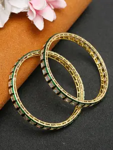 Ruby Raang Set of 2 Gold-Plated Green & White Meenakari Bangles