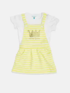 Pantaloons Baby Girls Yellow & White Pure Cotton Dungarees With T-shirt