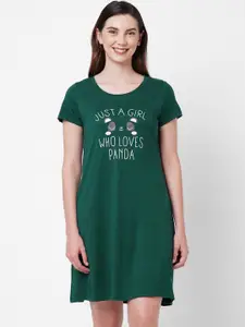 SOIE Women Green Printed Sleep Shirts