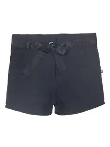 Nino Bambino Girls Black Solid Regular Fit  Organic Cotton Sustainable Regular Shorts