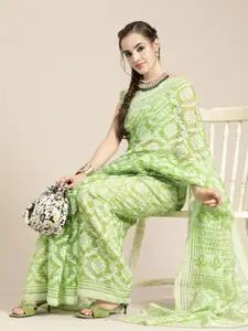 Saree mall Green Ethnic Motifs Brasso Chanderi Sarees