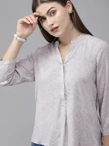 Vero Moda Women Grey & White Printed Regular Top