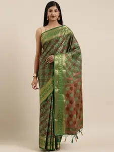 MIMOSA Green & Brown Art Silk Woven Design Patola Saree