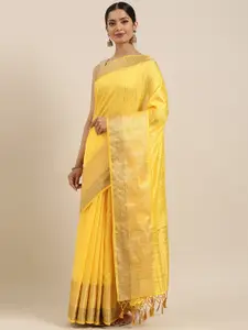MIMOSA Yellow Art Silk Solid Kanjeevaram Saree