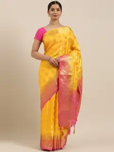 MIMOSA Yellow & Gold-Toned Woven Design Kanjeevaram Saree