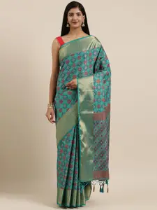 MIMOSA Blue & Maroon Art Silk Woven Design Patola Saree