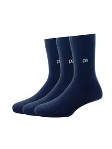 Peter England Men Pack Of 3 Navy Blue Striped Calf-Length Socks
