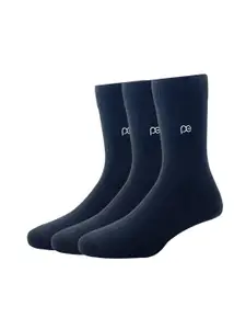 Peter England Men Pack Of 3 Black Striped Calf-Length Socks