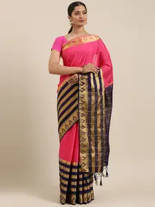MIMOSA Pink & Gold-Toned Woven Design Mysore Silk Saree
