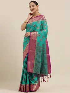 MIMOSA Blue & Golden Art Silk Woven Design Kanjeevaram Saree