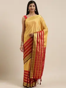 MIMOSA Yellow & Red Poly Crepe Woven Design Mysore Silk Saree