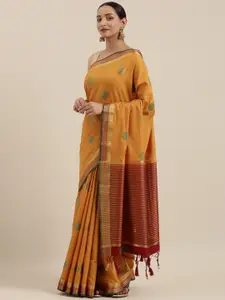 MIMOSA Brown & Maroon Art Silk Woven Design Kanjeevaram Saree