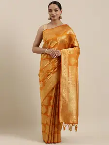 MIMOSA Mustard Yellow & Gold-Toned Art Silk Woven Design Kanjeevaram Saree