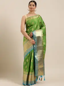 MIMOSA Olive Green & Golden Art Silk Woven Design Kanjeevaram Saree