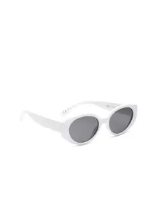MANGO Women Grey Lens & White UV Protected Oval Sunglasses 87004041-1