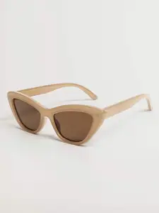 MANGO Women Brown Lens & Beige Cateye Sunglasses with UV Protected Lens 87004043