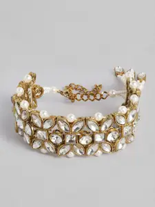 Peora Gold-Plated Crystal Pearl Studded Fancy Bracelet