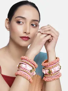Peora Set of 36 Pink Gold-Plated Handcrafted Embellished Wedding Chuda Bangles