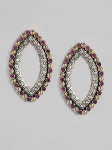 Peora Purple & Silver-Toned Oval Studded Jhumkas