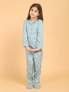 PICCOLO Girls Blue Printed Night suit