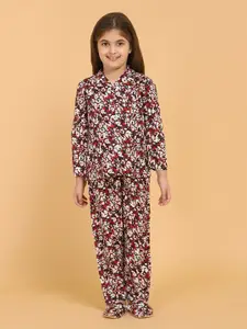PICCOLO Girls Maroon & Off-White Printed Night suit