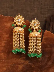 Fabstreet Green Gold-Plated Contemporary Jhumkas