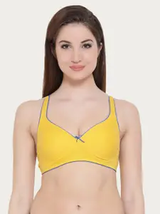 Clovia Cotton Non-Wired Non-Padded Everyday Bra In Yellow With Demi Cups