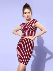 Veni Vidi Vici Maroon Striped Co-ord Dress