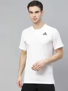 ADIDAS Men White Freelift Primeblue Ribbed Round Neck Tennis Sustainable T-shirt