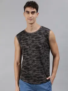 Urbano Fashion Men Black  Grey Camouflage Printed Round Neck Pure Cotton T-shirt