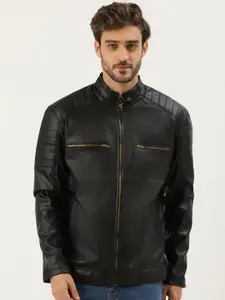 Leather Retail Men Black Solid Biker Jacket